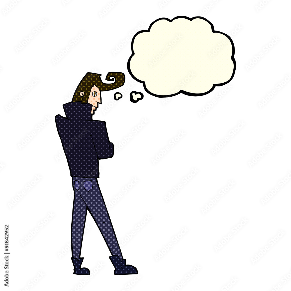 cartoon cool guy with thought bubble