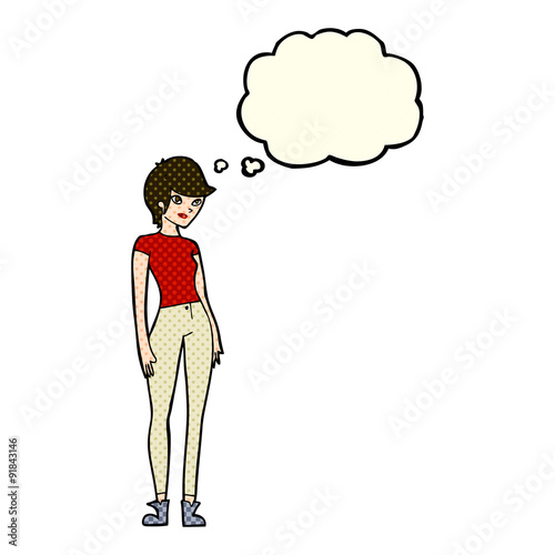cartoon modern attractive woman with thought bubble