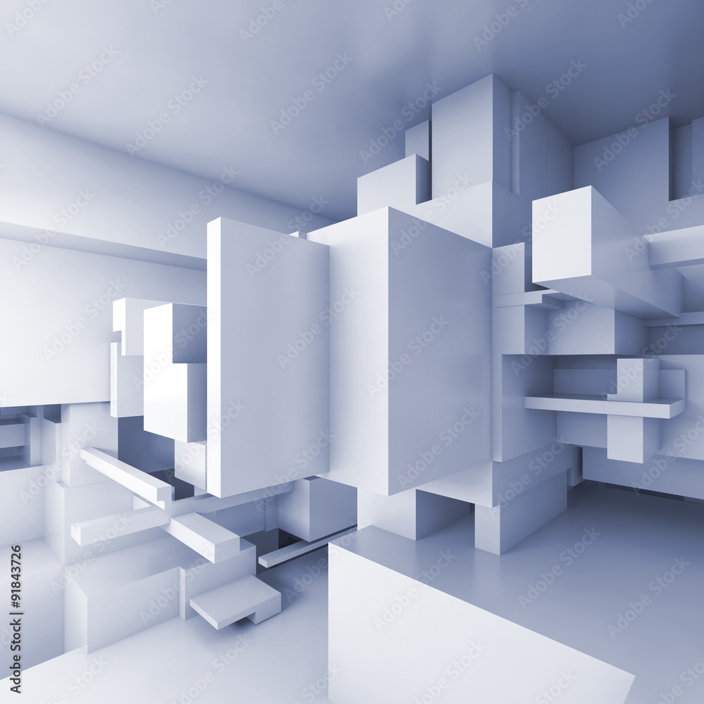 Abstract blue square high-tech interior 3d art Abstract blue square high-tech interior 3d art