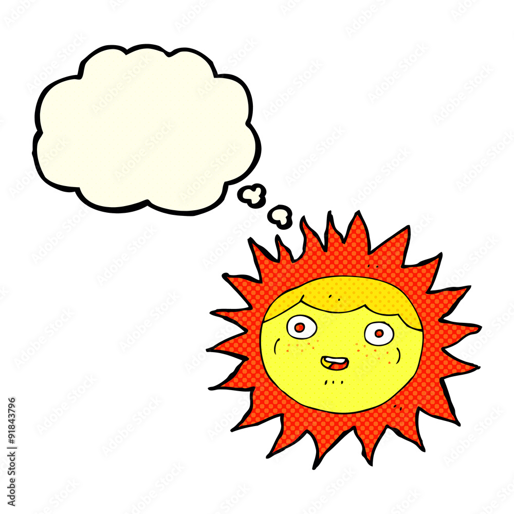 sun cartoon character with thought bubble