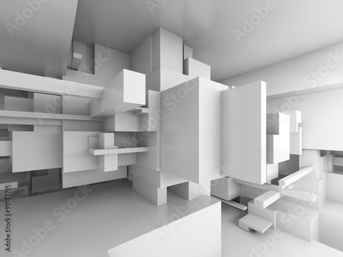 Cubes constructions, high-tech concept, 3d