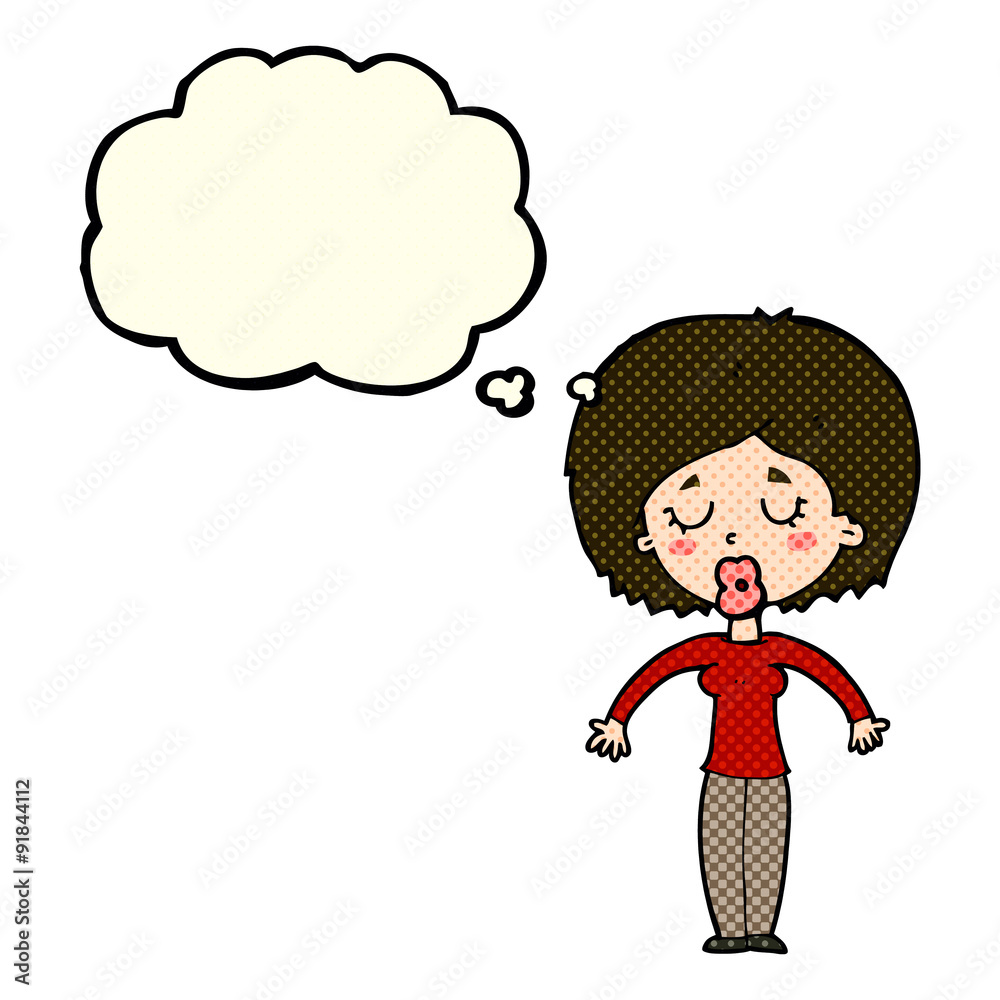 cartoon woman with closed eyes with thought bubble cartoon woman with closed eyes with thought bubble