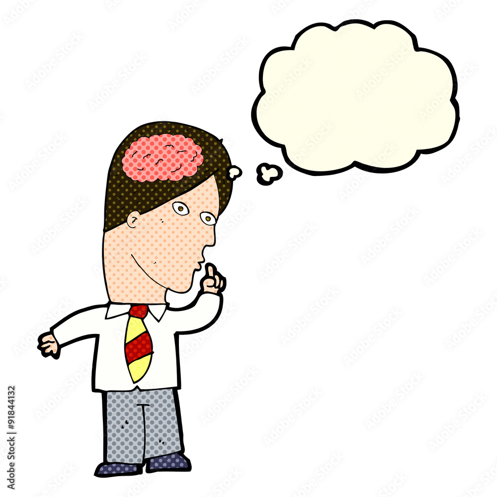 cartoon businessman with huge brain with thought bubble cartoon businessman with huge brain with thought bubble