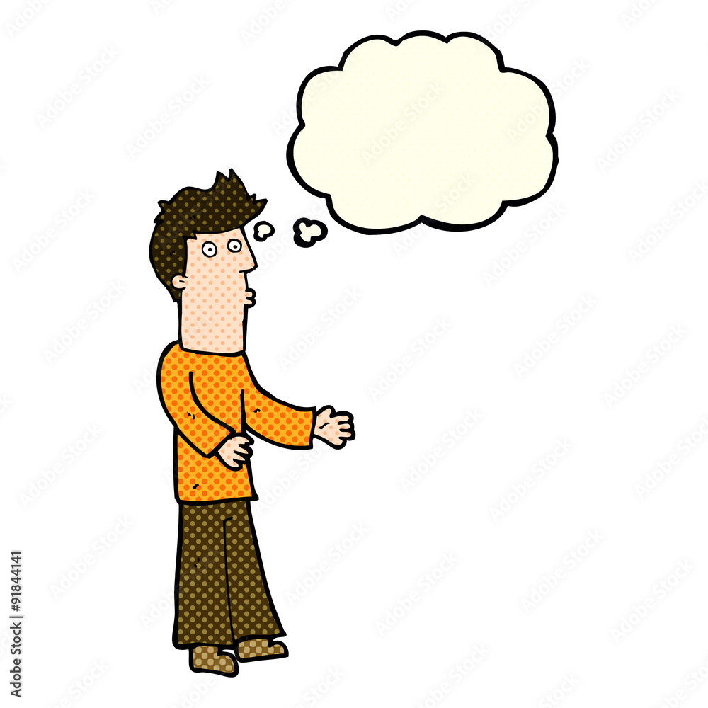 cartoon man explaining with thought bubble cartoon man explaining with thought bubble