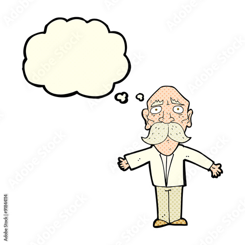 cartoon disappointed old man with thought bubble