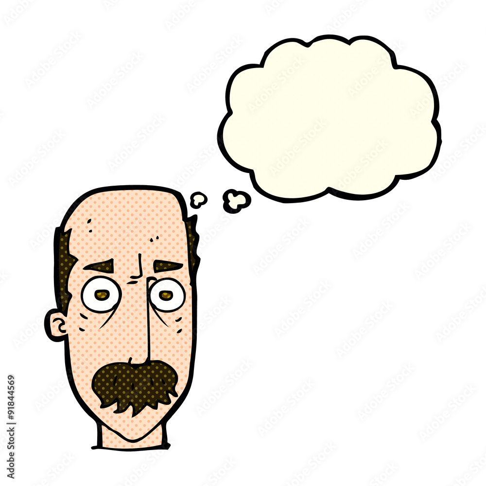 cartoon man with mustache with thought bubble cartoon man with mustache with thought bubble