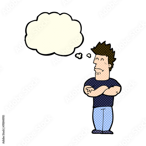 cartoon sulking man with thought bubble