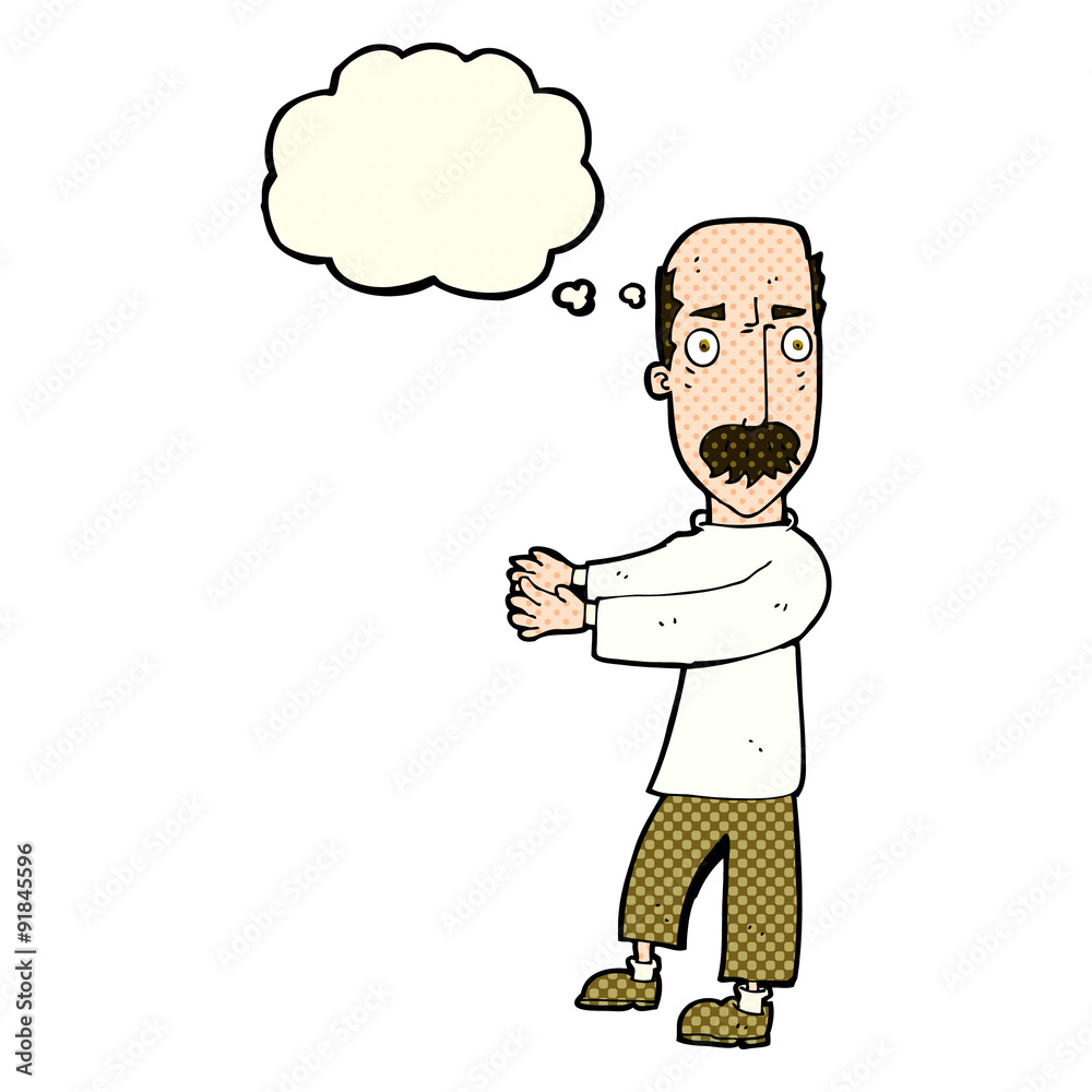 cartoon balding man explaining with thought bubble cartoon balding man explaining with thought bubble