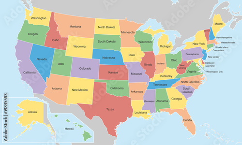 USA in Farbe mit Nachbarländern