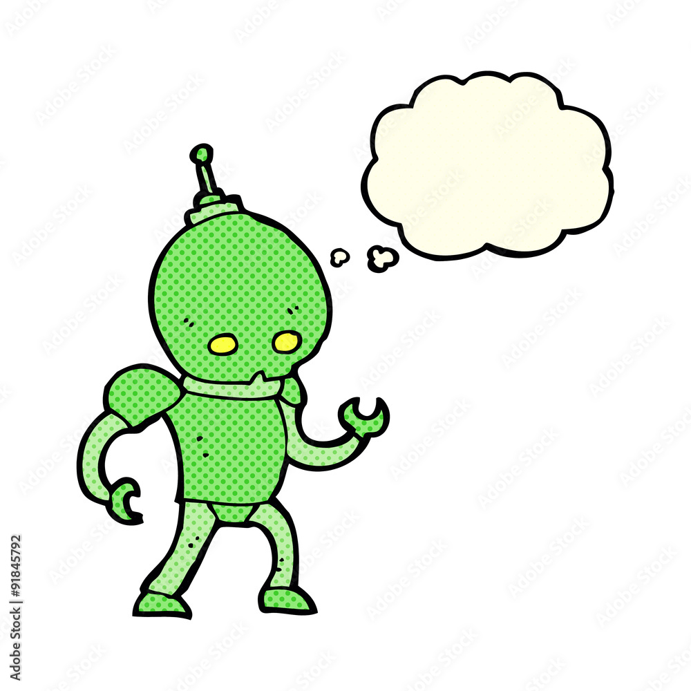 cartoon alien robot with thought bubble cartoon alien robot with thought bubble