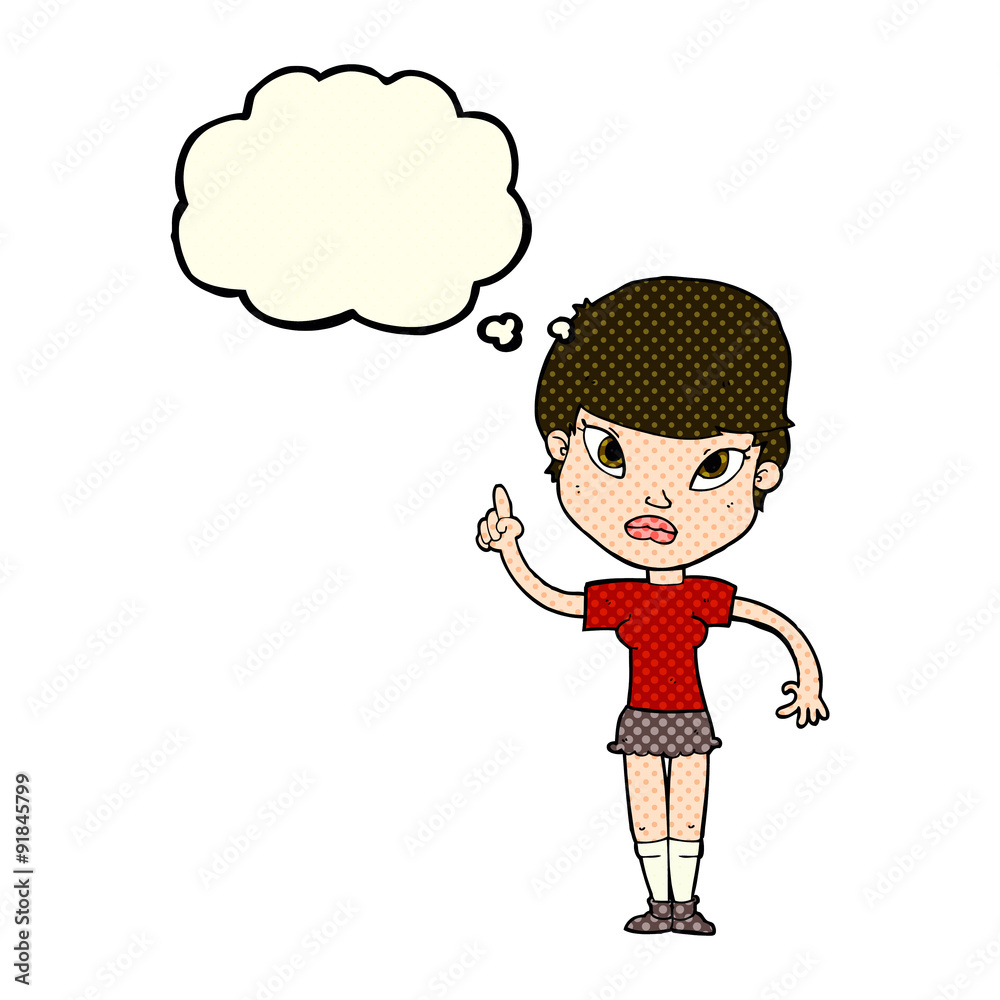 cartoon woman with idea with thought bubble cartoon woman with idea with thought bubble