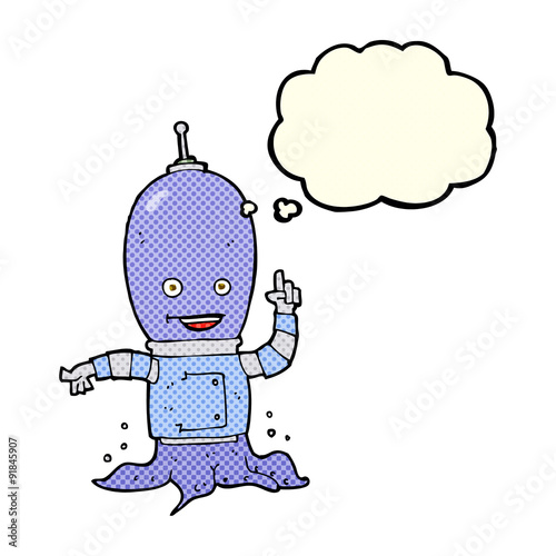 cartoon alien spaceman with thought bubble