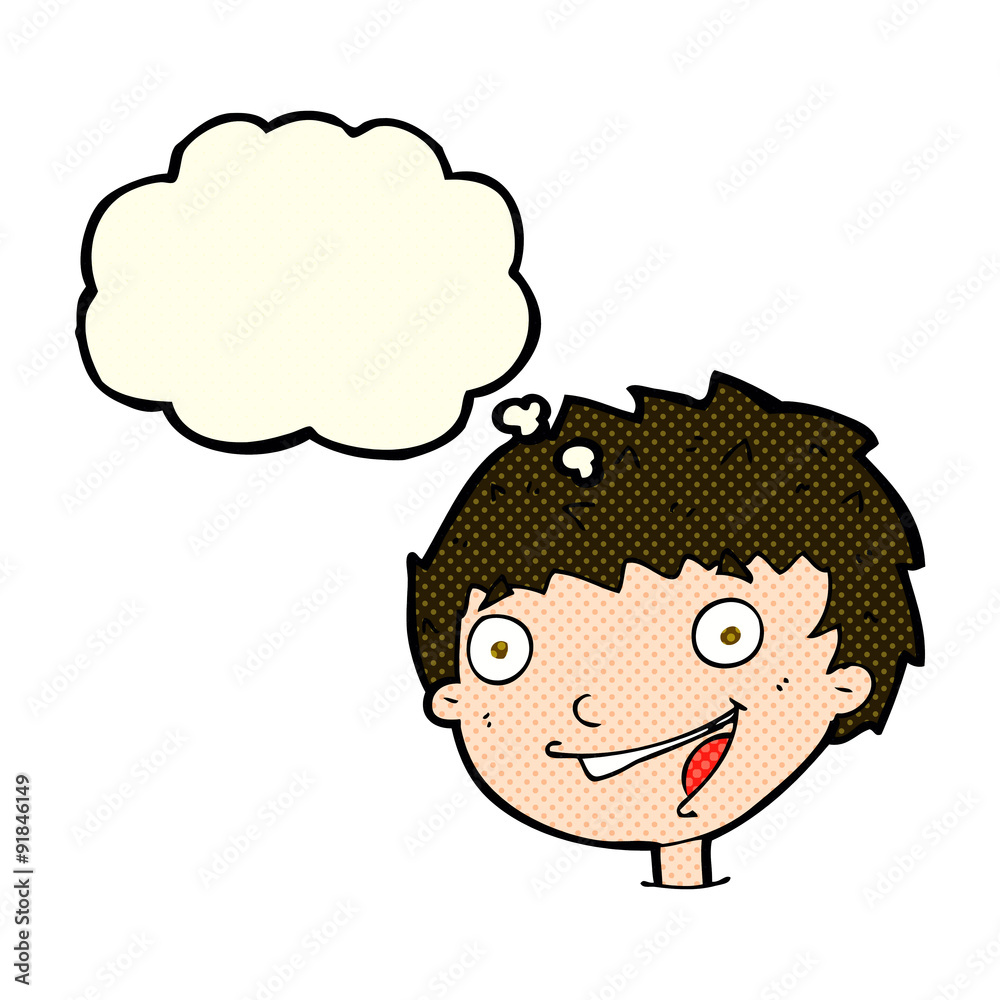 cartoon laughing boy with thought bubble cartoon laughing boy with thought bubble