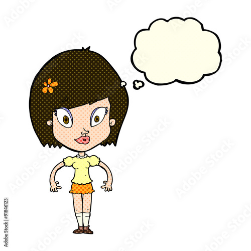 cartoon pretty woman with thought bubble