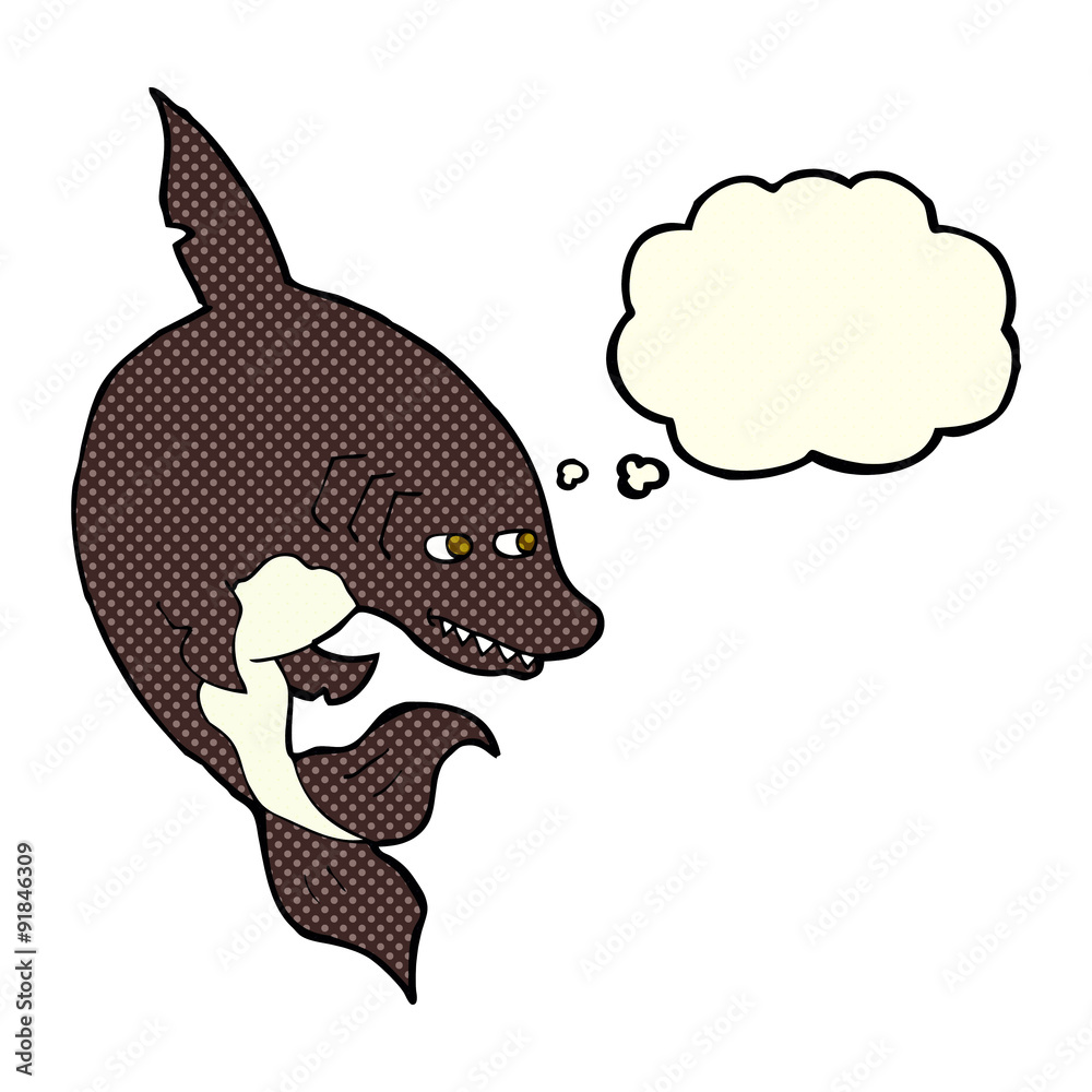 Fototapeta premium funny cartoon shark with thought bubble