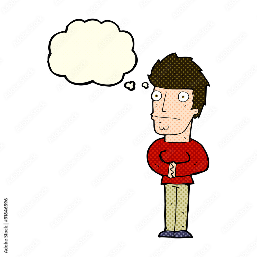Fototapeta premium cartoon worried man with thought bubble
