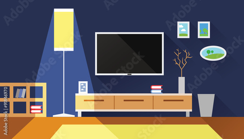 living room interior flat vector illustration
