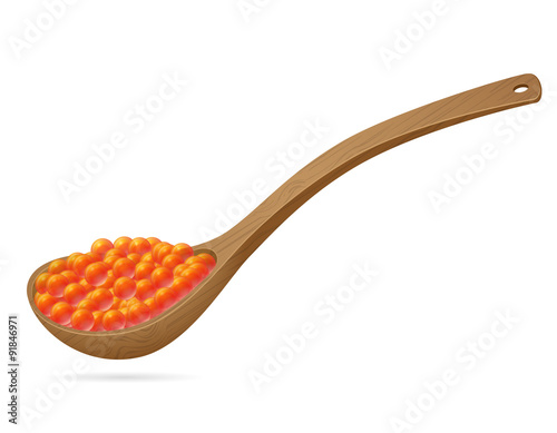 red caviar in a wooden spoon vector illustration