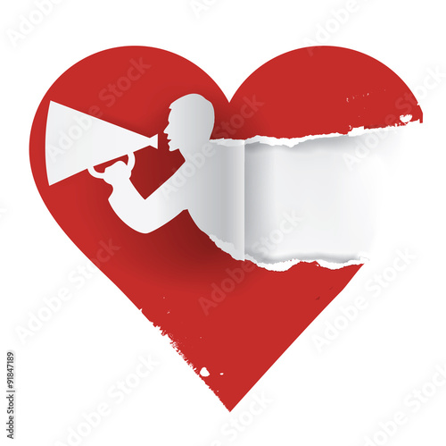 I love you paper concept.
Red heart with torn paper male silhouette with megaphone  and  place for text or image. Vector available.
