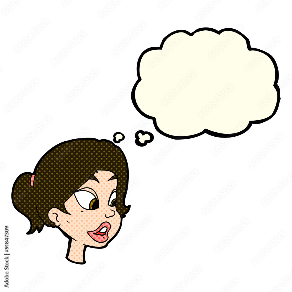 cartoon friendly woman with thought bubble cartoon friendly woman with thought bubble