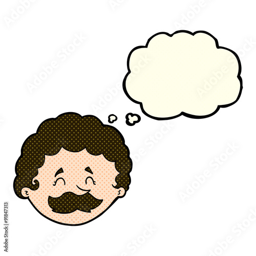 cartoon man with mustache with thought bubble