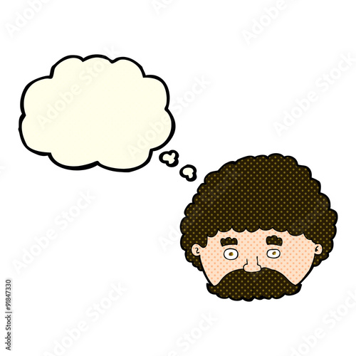 cartoon man with mustache with thought bubble