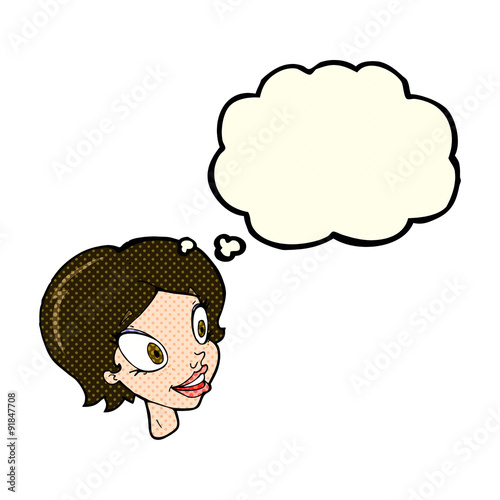 cartoon pretty female face with thought bubble