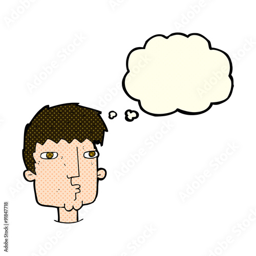 cartoon curious man with thought bubble