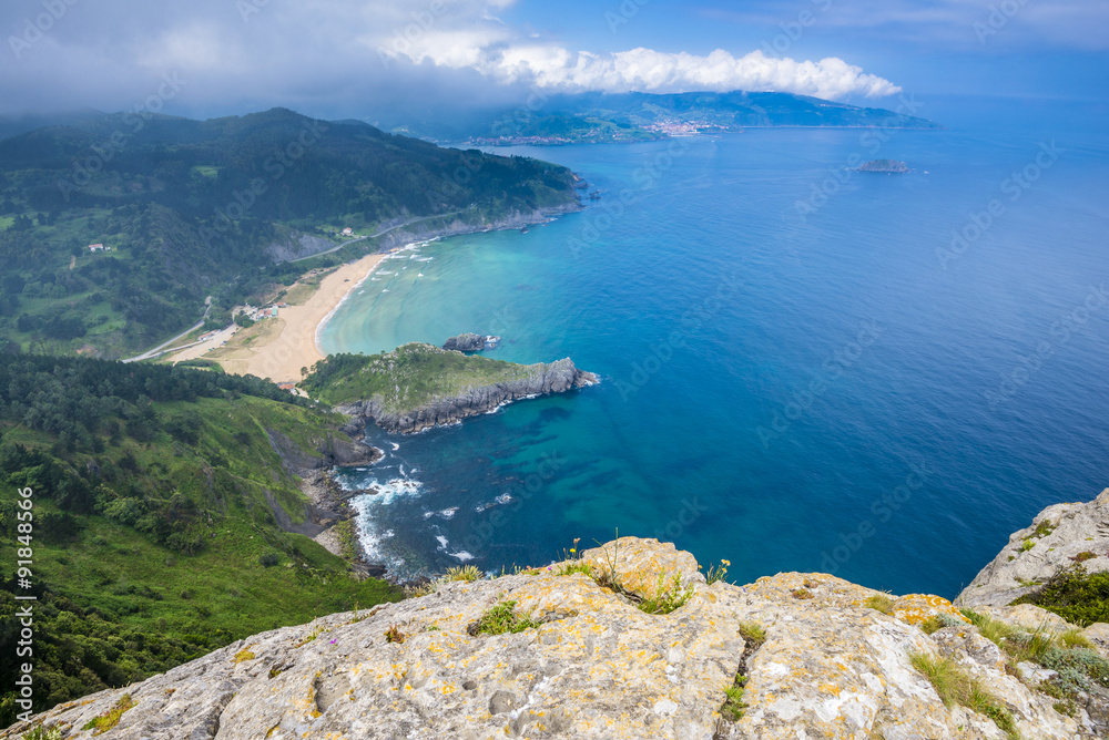Fototapeta premium Panoramic view of Urdaibai and Cantabrian coast, Bizkaia, Spain
