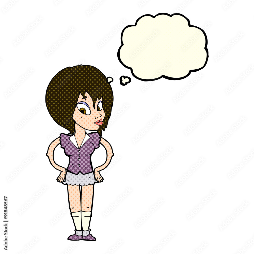 cartoon woman with hands on hips with thought bubble cartoon woman with hands on hips with thought bubble