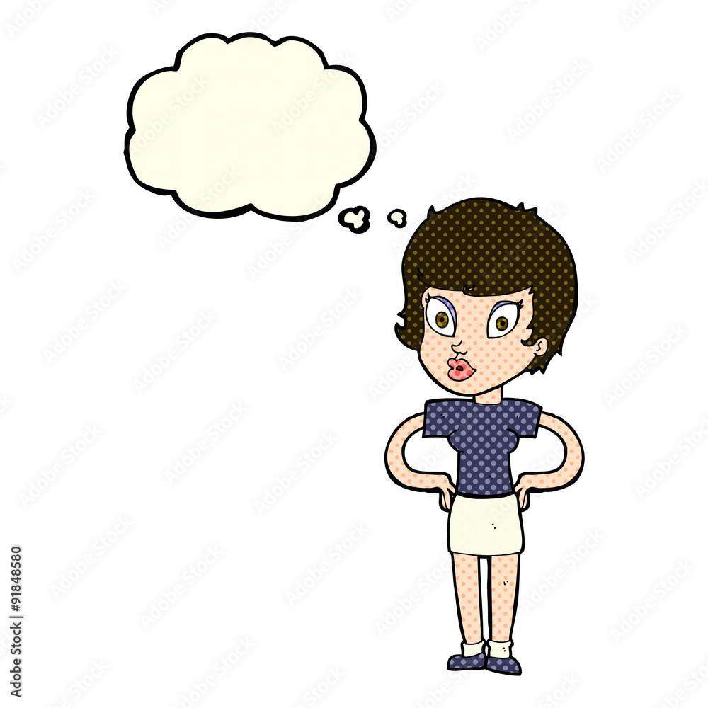 cartoon woman with hands on hips with thought bubble cartoon woman with hands on hips with thought bubble