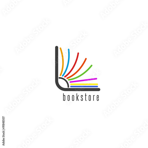 Mockup book logo, flipping colored pages of the book, emblem of the bookstore or library