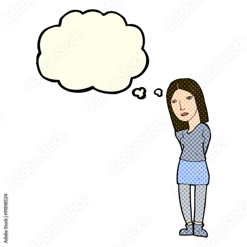 cartoon woman waiting with thought bubble