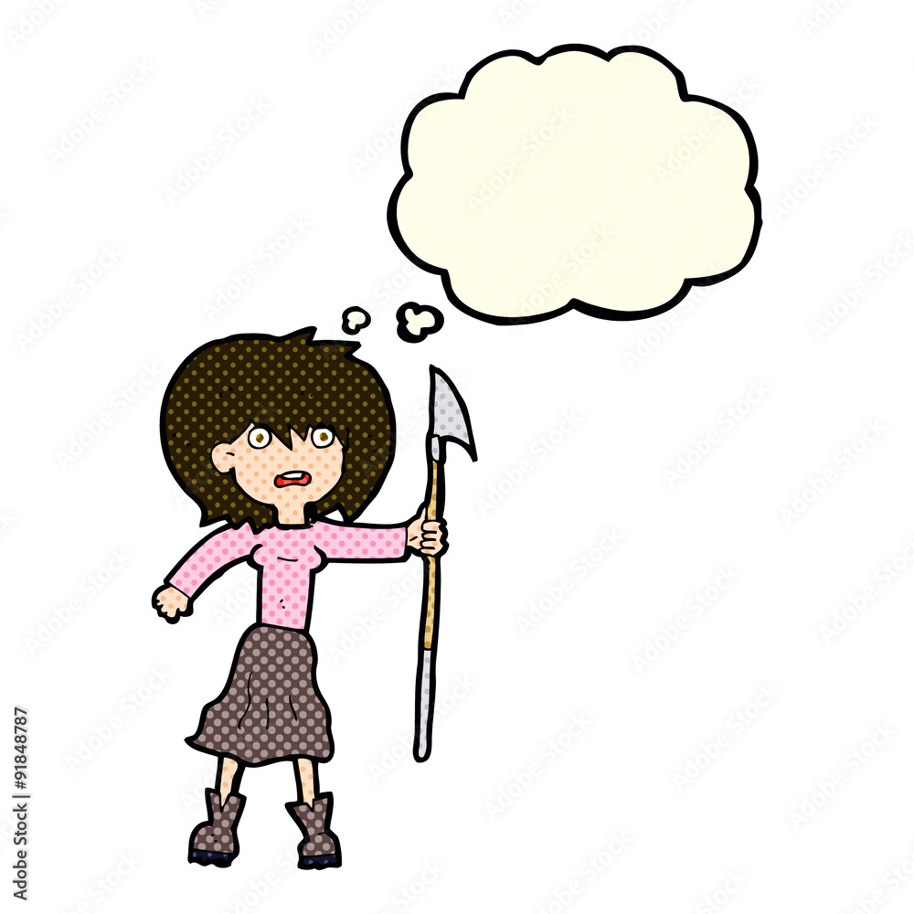 cartoon woman with harpoon with thought bubble cartoon woman with harpoon with thought bubble