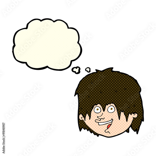 cartoon happy man with thought bubble