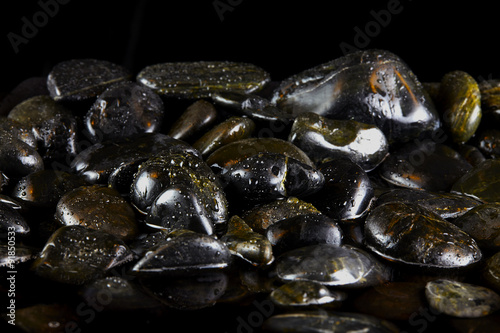 Photography Wet Black Stones in Water with Evening Light