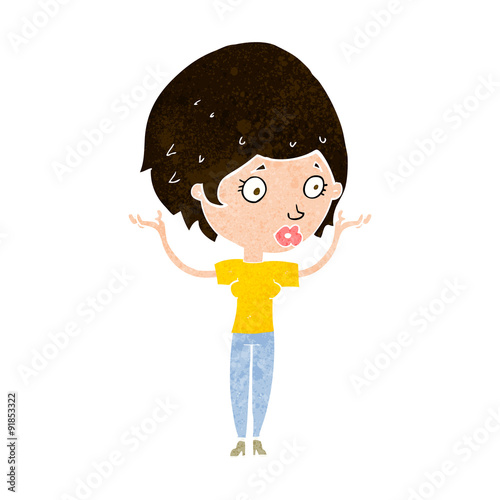 cartoon woman raising hands in air