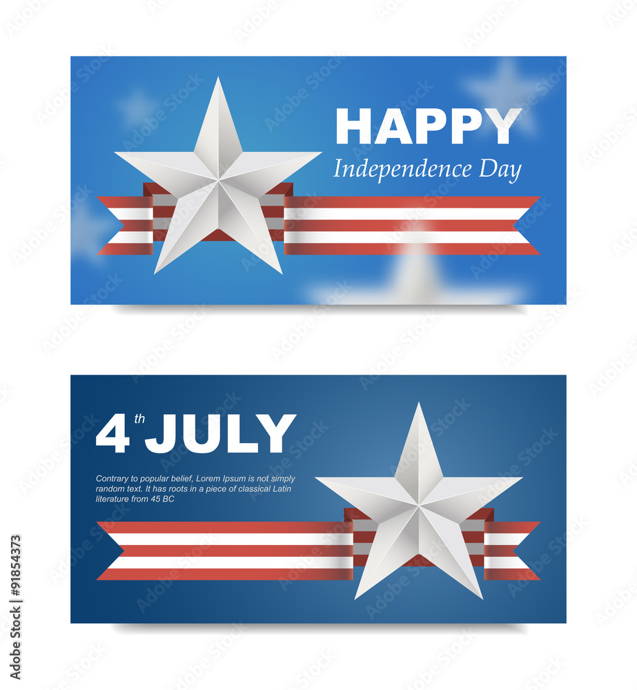 Banners with flag for US Independence Day.