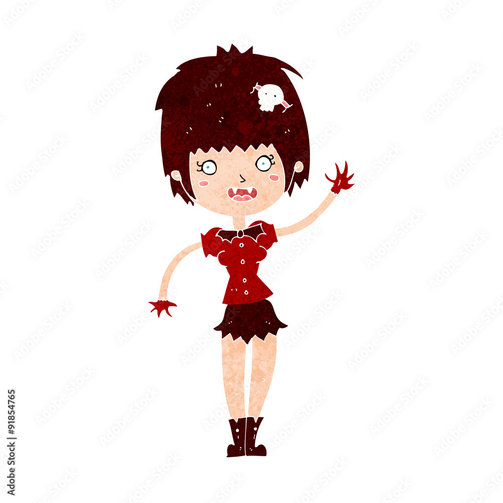 cartoon waving vampire girl cartoon waving vampire girl