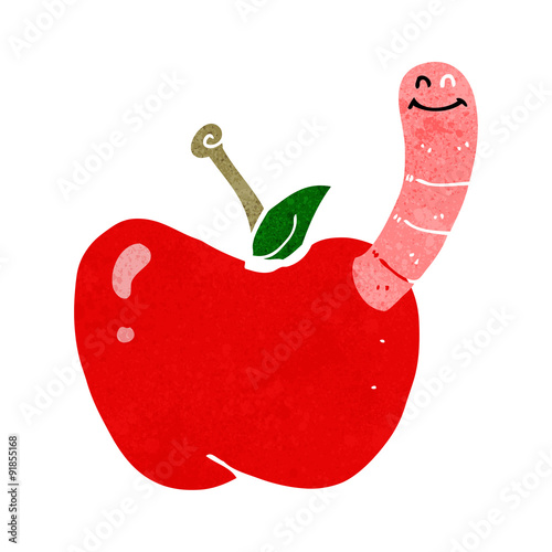 cartoon apple with worm