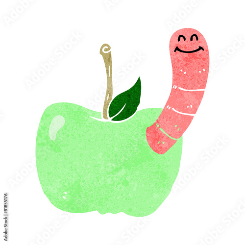 cartoon apple with worm