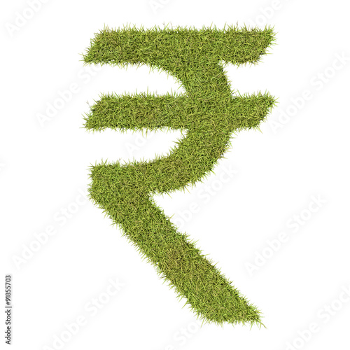 Rupee sterling symbol made from grass symbolising the costs and benefits of green issues and conservation