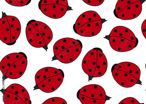 Decorative vector seamless texture with beautiful colorful ladybugs. You can use any color of background