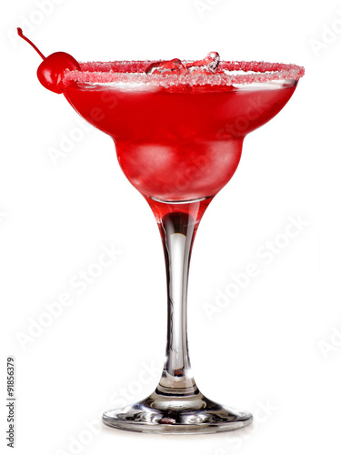 Red Margarita cocktail with strawberries and cherry berries isol