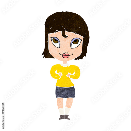 cartoon woman gesturing at self