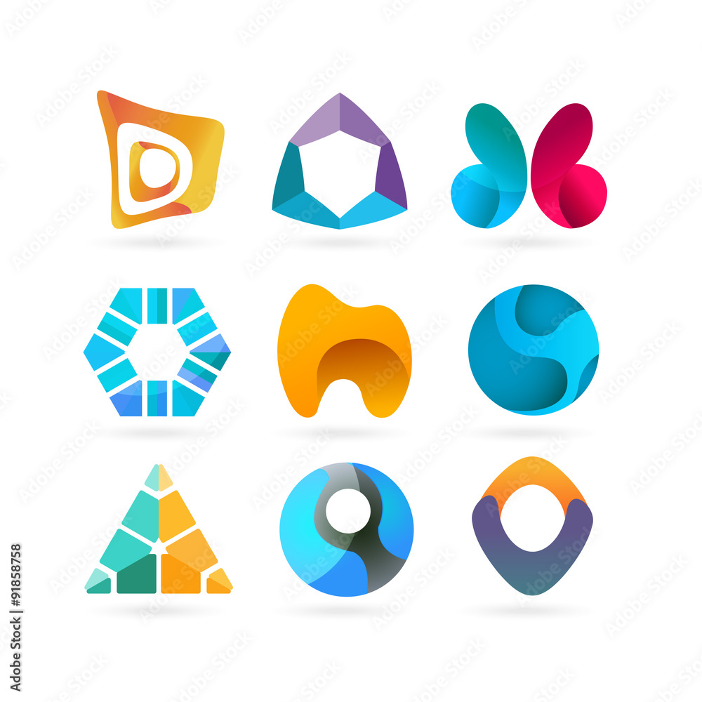 Vector logo design elements. Set of nine abstract logotypes.