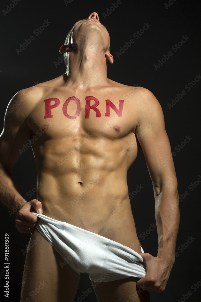 Sexy man with porn text Stock Photo | Adobe Stock