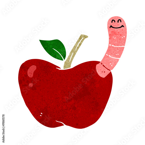 cartoon apple with worm