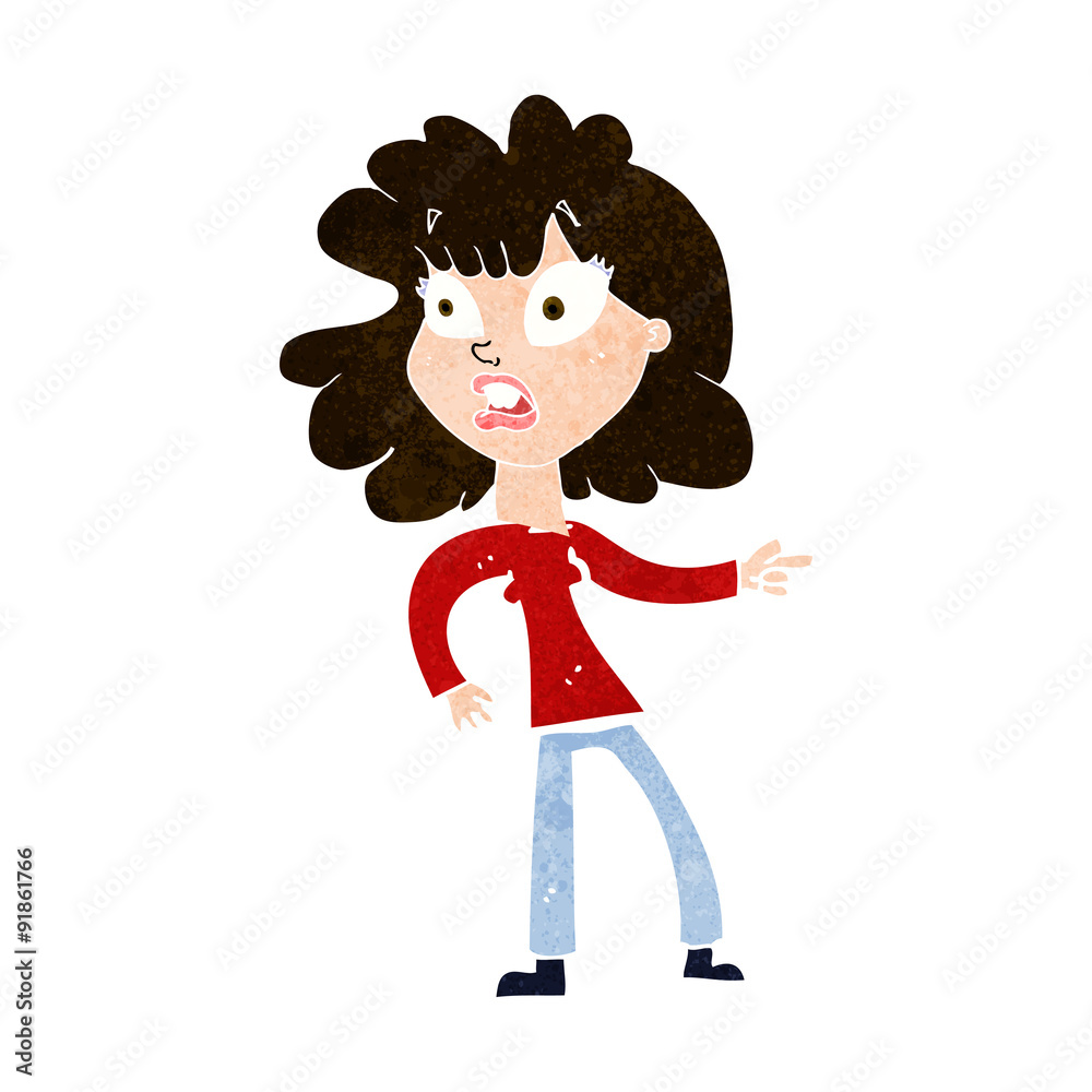 cartoon worried woman pointing cartoon worried woman pointing