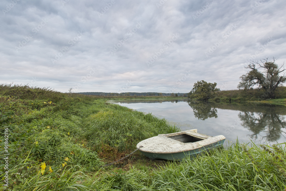 Boat on the river in Kaluga region, Russia Boat on the river in Kaluga region, Russia